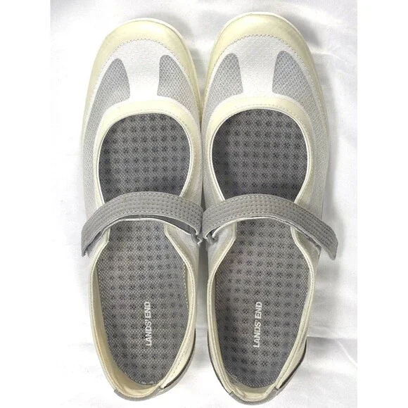 LANDS END Women's Size 11B MARY JANE SHOE White/Gray MESH FLATS SNEAKERS #481528 - Picture 8 of 10
